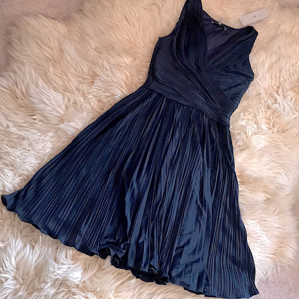 Halston Heritage Navy Blue Pleated Dress
